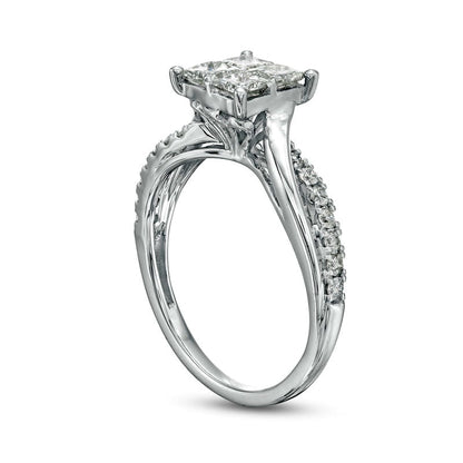 1.0 CT. T.W. Princess-Cut Quad Natural Diamond Twist Shank Engagement Ring in Solid 14K White Gold