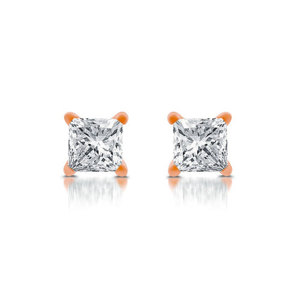 1 CT. T.W. Princess-Cut Diamond Solitaire Stud Earrings in 14K Rose Gold (J/I3)