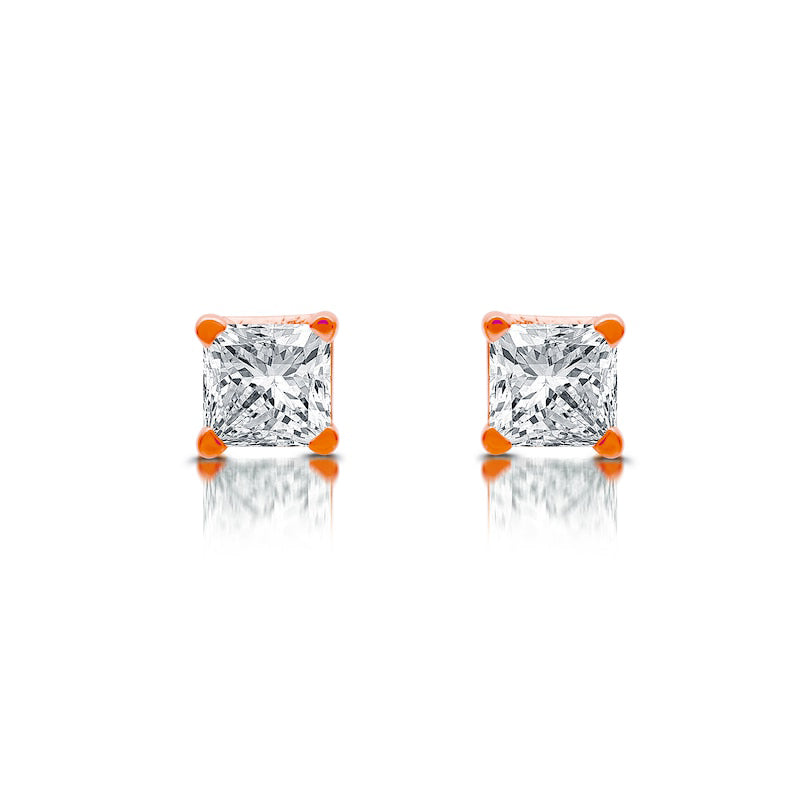 0.38 CT. T.W. Princess-Cut Diamond Solitaire Stud Earrings in 14K Rose Gold (J/I3)