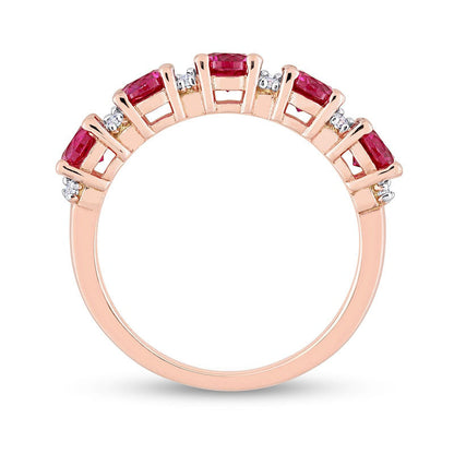 Lab-Created Ruby and White Lab-Created Sapphire Five Stone Duo Stackable Band in Sterling Silver with Rose Rhodium