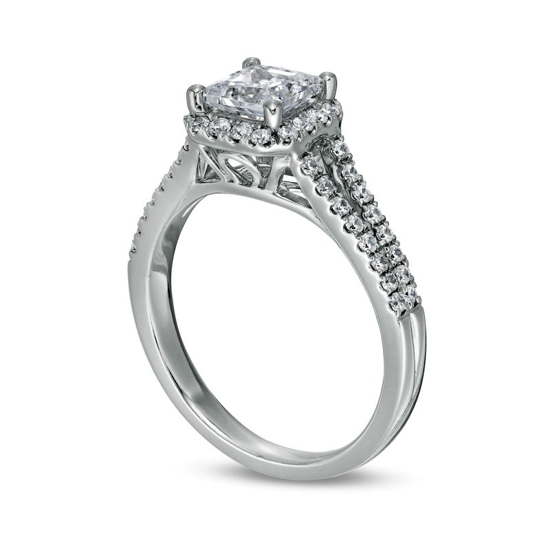 1.5 CT. T.W. Princess-Cut Natural Diamond Frame Split Shank Engagement Ring in Solid 14K White Gold (I/I2)