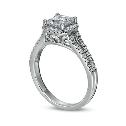 1.5 CT. T.W. Princess-Cut Natural Diamond Frame Split Shank Engagement Ring in Solid 14K White Gold (I/I2)