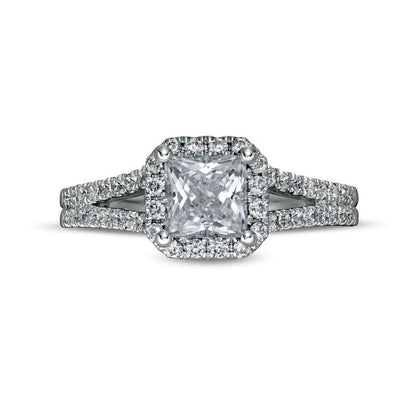1.5 CT. T.W. Princess-Cut Natural Diamond Frame Split Shank Engagement Ring in Solid 14K White Gold (I/I2)