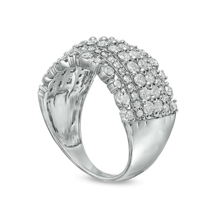 1.5 CT. T.W. Natural Diamond Multi-Row Anniversary Band in Solid 10K White Gold