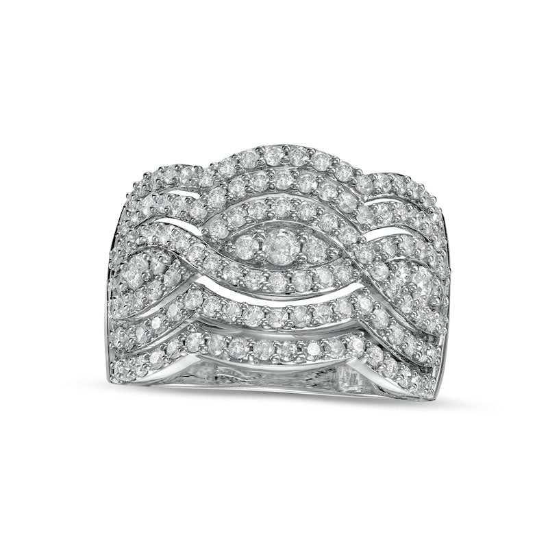 1.25 CT. T.W. Natural Diamond Twist Multi-Row Anniversary Band in Solid 10K White Gold