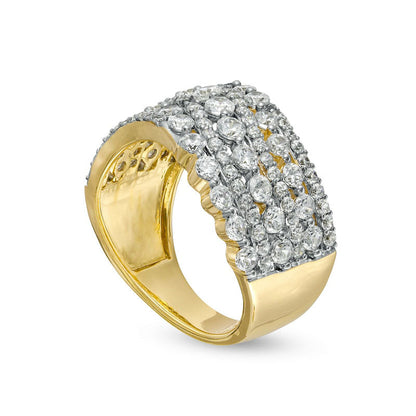 2.0 CT. T.W. Natural Diamond Multi-Row Wave Anniversary Band in Solid 10K Yellow Gold