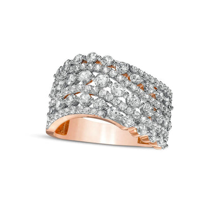 2.0 CT. T.W. Natural Diamond Multi-Row Wave Anniversary Band in Solid 10K Rose Gold