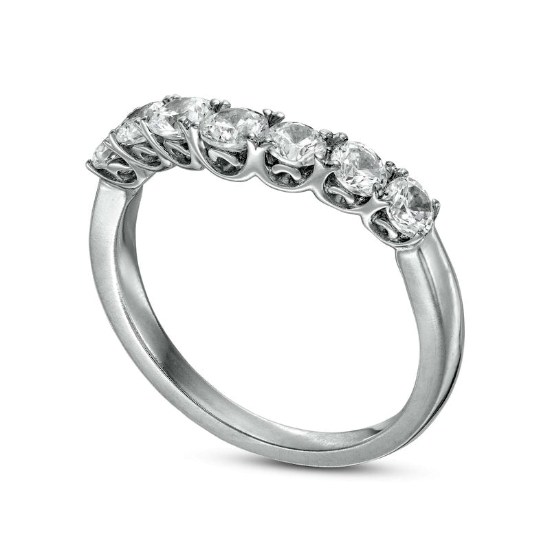1.0 CT. T.W. Natural Diamond Contour Seven Stone Anniversary Band in Solid 14K White Gold