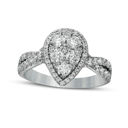 1.25 CT. T.W. Composite Pear-Shaped Natural Diamond Frame Twist Shank Engagement Ring in Solid 14K White Gold
