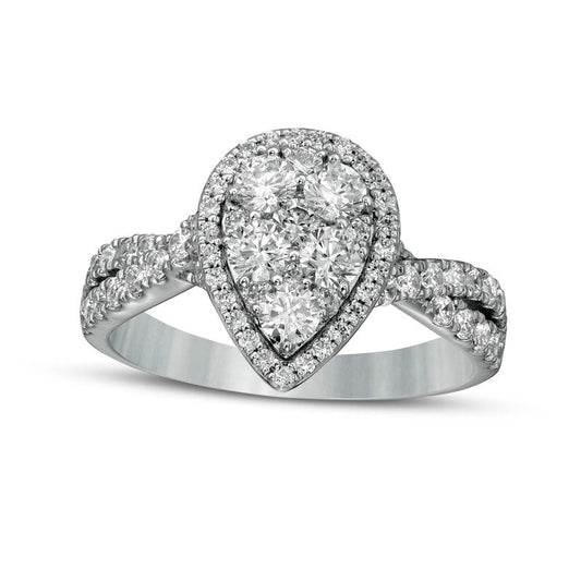 1.25 CT. T.W. Composite Pear-Shaped Natural Diamond Frame Twist Shank Engagement Ring in Solid 14K White Gold