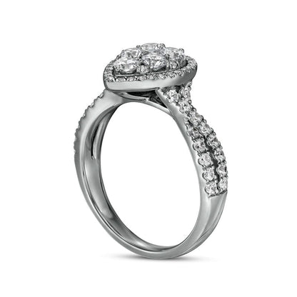 1.25 CT. T.W. Composite Pear-Shaped Natural Diamond Frame Twist Shank Engagement Ring in Solid 14K White Gold