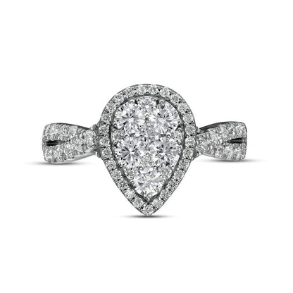 1.25 CT. T.W. Composite Pear-Shaped Natural Diamond Frame Twist Shank Engagement Ring in Solid 14K White Gold