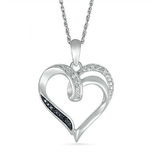 Black Enhanced and White Natural Diamond Accent Heart Pendant in Sterling Silver