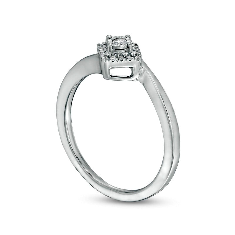 0.07 CT. T.W. Natural Diamond Frame Tilted Square Ring in Sterling Silver