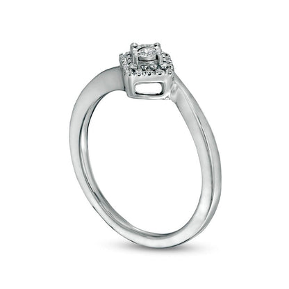 0.07 CT. T.W. Natural Diamond Frame Tilted Square Ring in Sterling Silver