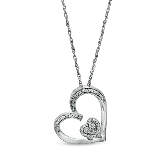 Natural Diamond Accent Tilted Double Heart Pendant in Sterling Silver
