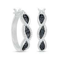 Black Enhanced and White Diamond Accent Twist Hoop Earrings in Sterling Silver