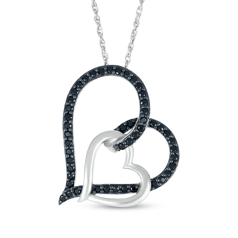 0.38 CT. T.W. Black Enhanced Natural Diamond Heart Link Pendant in Sterling Silver
