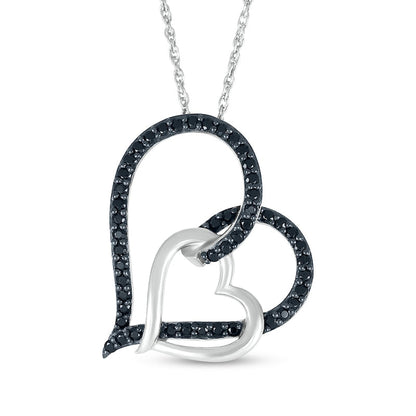 0.38 CT. T.W. Black Enhanced Natural Diamond Heart Link Pendant in Sterling Silver