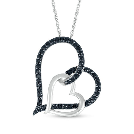 0.38 CT. T.W. Black Enhanced Natural Diamond Heart Link Pendant in Sterling Silver