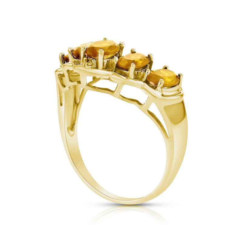 Oval Citrine and Natural Diamond Accent Five Stone Chevron Ring in Solid 14K Gold