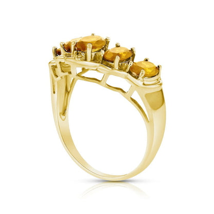 Oval Citrine and Natural Diamond Accent Five Stone Chevron Ring in Solid 14K Gold