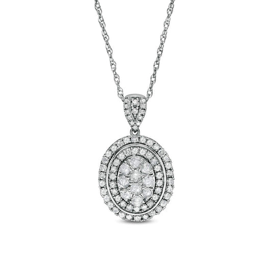 1 CT. T.W. Composite Oval Natural Diamond Frame Pendant in 10K White Gold