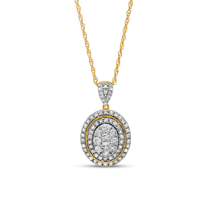 1 CT. T.W. Composite Oval Natural Diamond Double Frame Pendant in 10K Yellow Gold