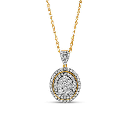 1 CT. T.W. Composite Oval Natural Diamond Double Frame Pendant in 10K Yellow Gold