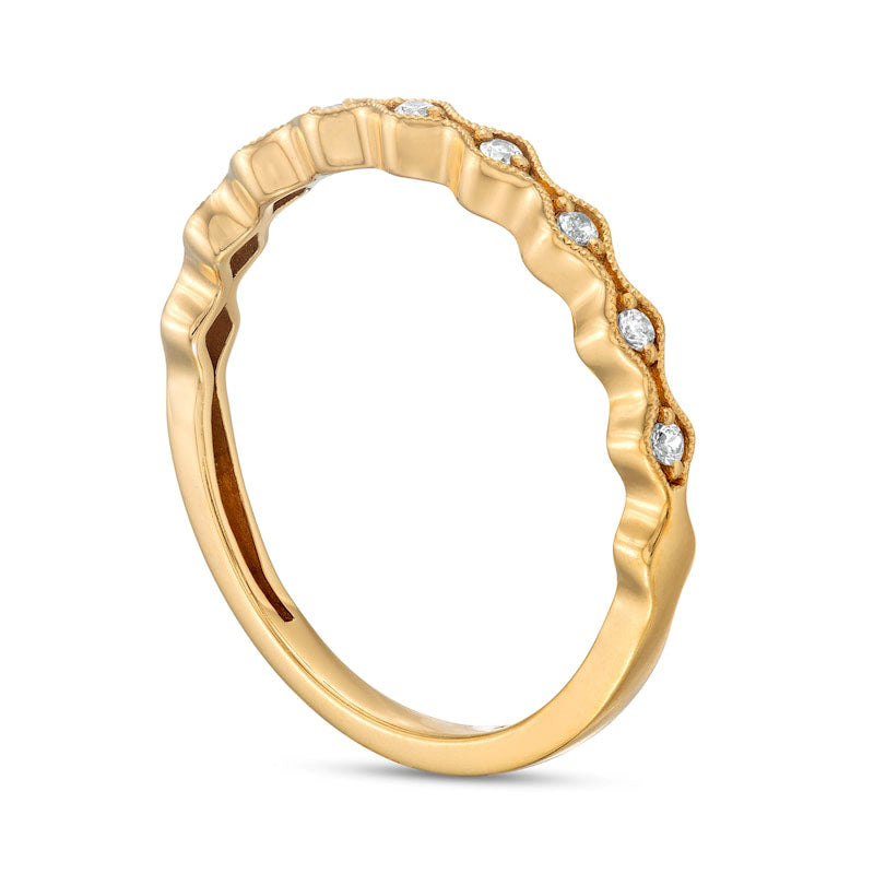 0.07 CT. T.W. Natural Diamond Wave Stackable Band in Solid 10K Yellow Gold