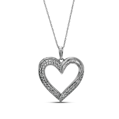 0.5 CT. T.W. Baguette and Round Natural Diamond Heart Pendant in 10K White Gold