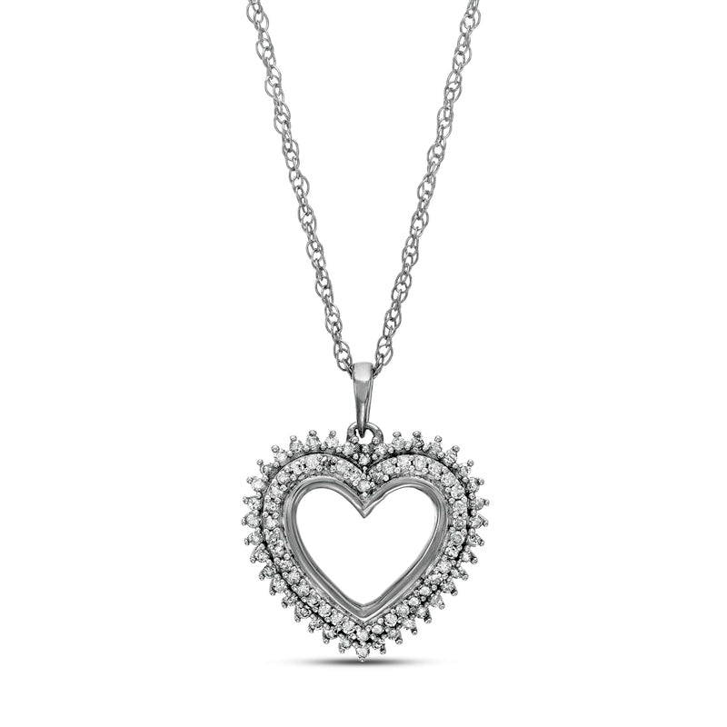0.33 CT. T.W. Natural Diamond Shadow Heart Pendant in 10K White Gold