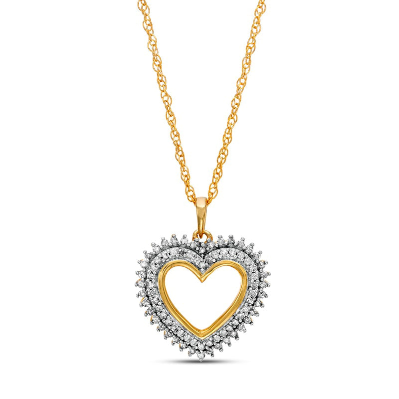 0.33 CT. T.W. Natural Diamond Shadow Heart Pendant in 10K Yellow Gold