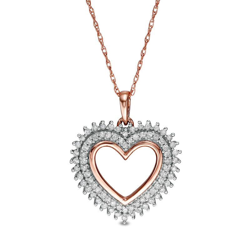 0.33 CT. T.W. Natural Diamond Shadow Heart Pendant in 10K Rose Gold