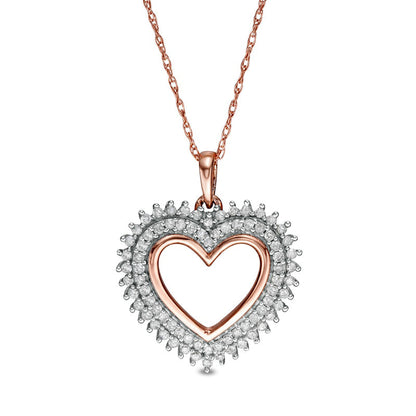 0.33 CT. T.W. Natural Diamond Shadow Heart Pendant in 10K Rose Gold