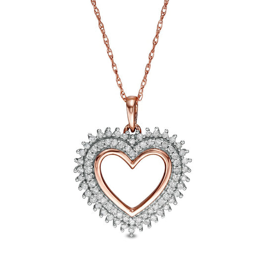 0.33 CT. T.W. Natural Diamond Shadow Heart Pendant in 10K Rose Gold