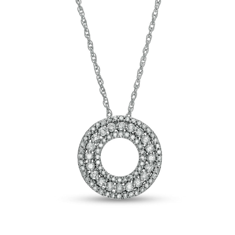 0.38 CT. T.W. Natural Diamond Multi-Row Circle Pendant in 10K White Gold