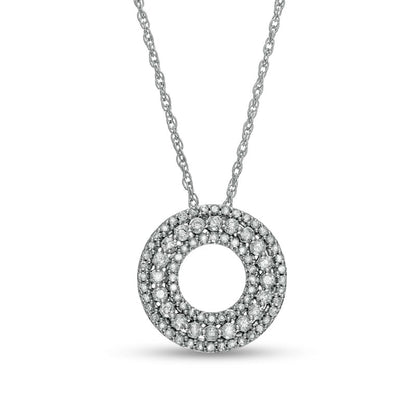 0.38 CT. T.W. Natural Diamond Multi-Row Circle Pendant in 10K White Gold