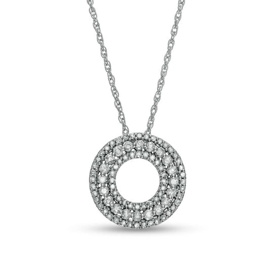0.38 CT. T.W. Natural Diamond Multi-Row Circle Pendant in 10K White Gold