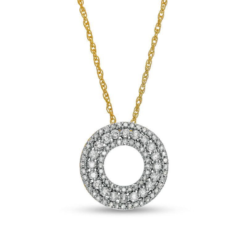 0.38 CT. T.W. Natural Diamond Multi-Row Circle Pendant in 10K Yellow Gold