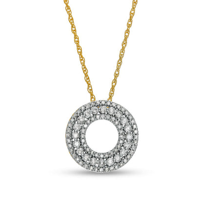 0.38 CT. T.W. Natural Diamond Multi-Row Circle Pendant in 10K Yellow Gold