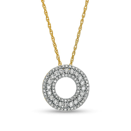0.38 CT. T.W. Natural Diamond Multi-Row Circle Pendant in 10K Yellow Gold