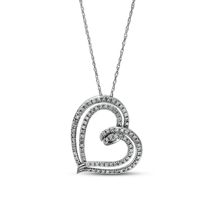 0.25 CT. T.W. Natural Diamond Double Row Tilted Ribbon Heart Pendant in 10K White Gold
