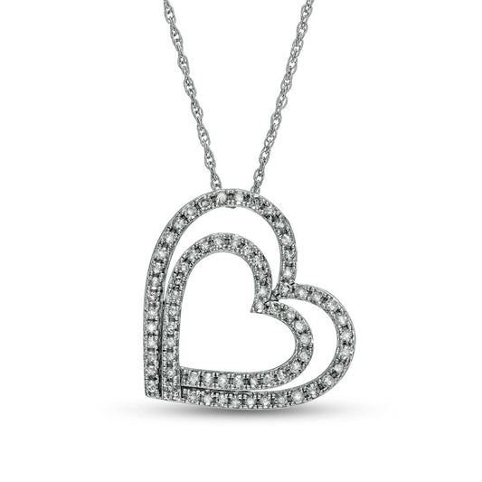0.5 CT. T.W. Natural Diamond Tilted Double Heart Pendant in 10K White Gold