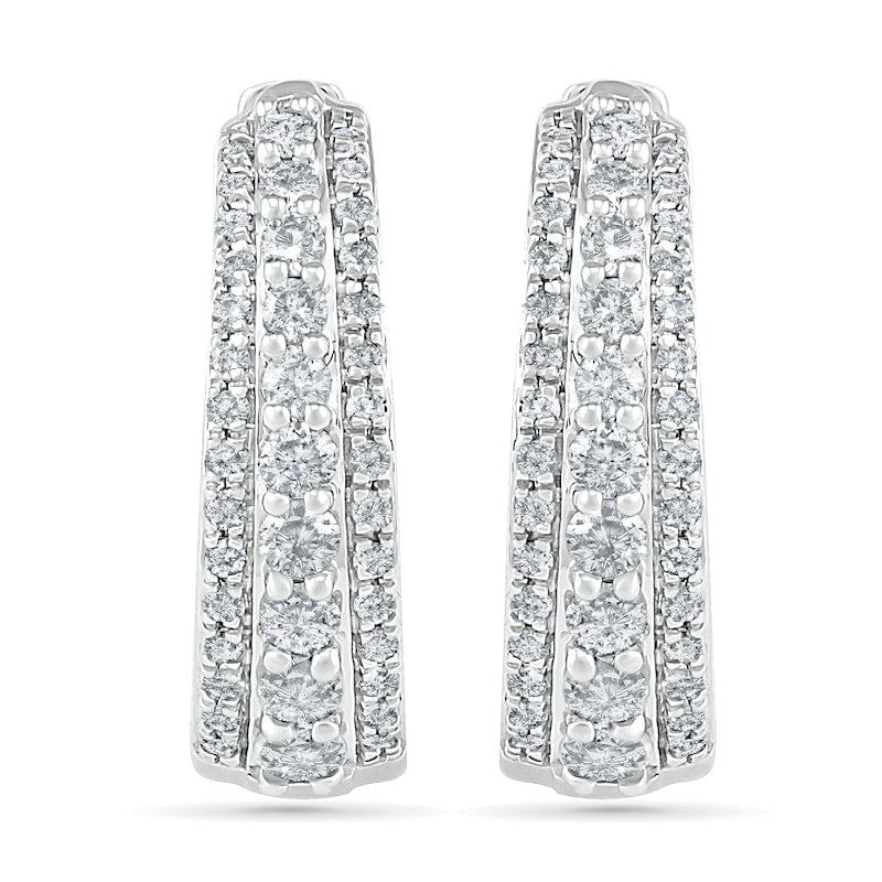 0.5 CT. T.W. Diamond Triple Row Hoop Earrings in 10K White Gold