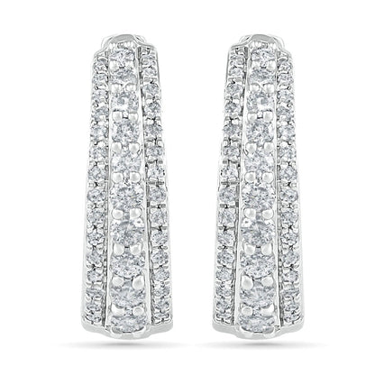 0.5 CT. T.W. Diamond Triple Row Hoop Earrings in 10K White Gold