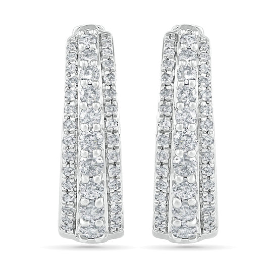 0.5 CT. T.W. Diamond Triple Row Hoop Earrings in 10K White Gold