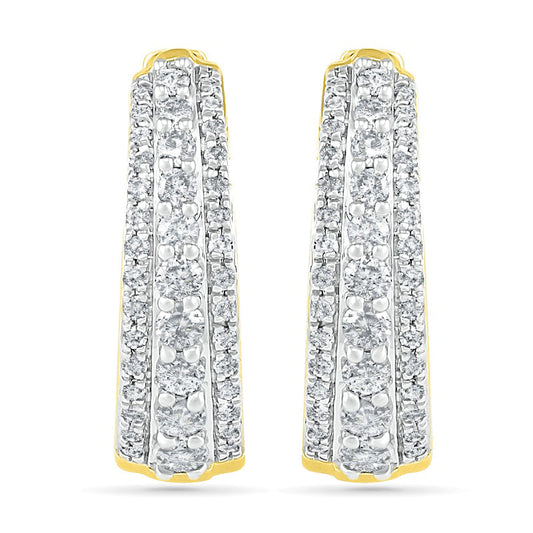 0.5 CT. T.W. Diamond Triple Row Hoop Earrings in 10K Gold