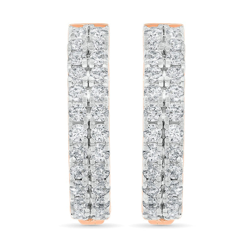 0.5 CT. T.W. Diamond Double Row Hoop Earrings in 10K Rose Gold