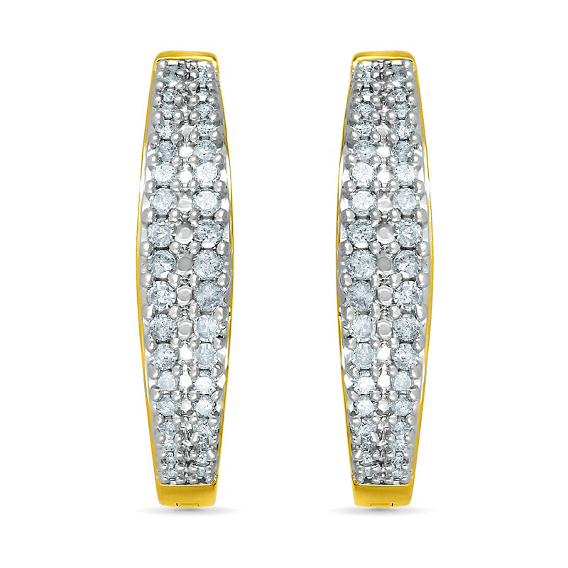 0.5 CT. T.W. Diamond Double Row Hoop Earrings in 10K Gold